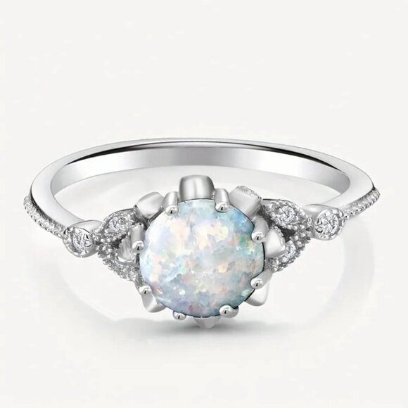 Exquisite Inlaid Round Artificial Opal Ring  Nickel-Free, Hypoallergenic - Picture 1 of 3